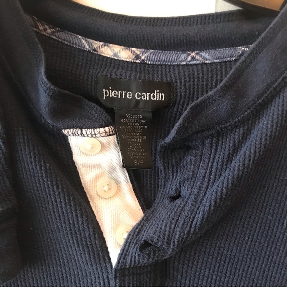 Pierre Cardin Long Sleeved Waffle Knit Navy Blue Henley Shirt Size Small - Picture 2 of 5